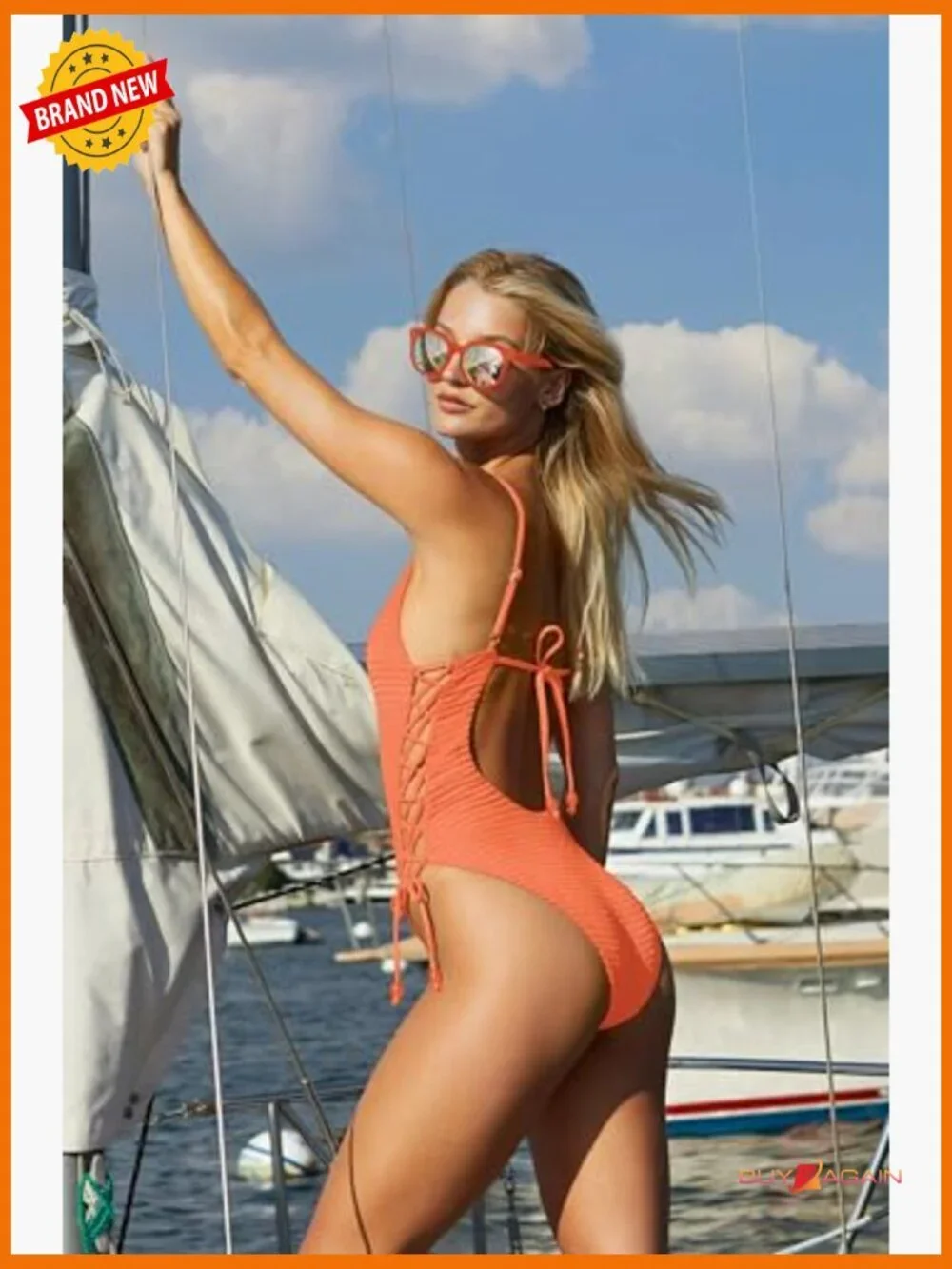 One Piece Swimsuit Adjustable Lace Up High Leg Racerback Swimsuit